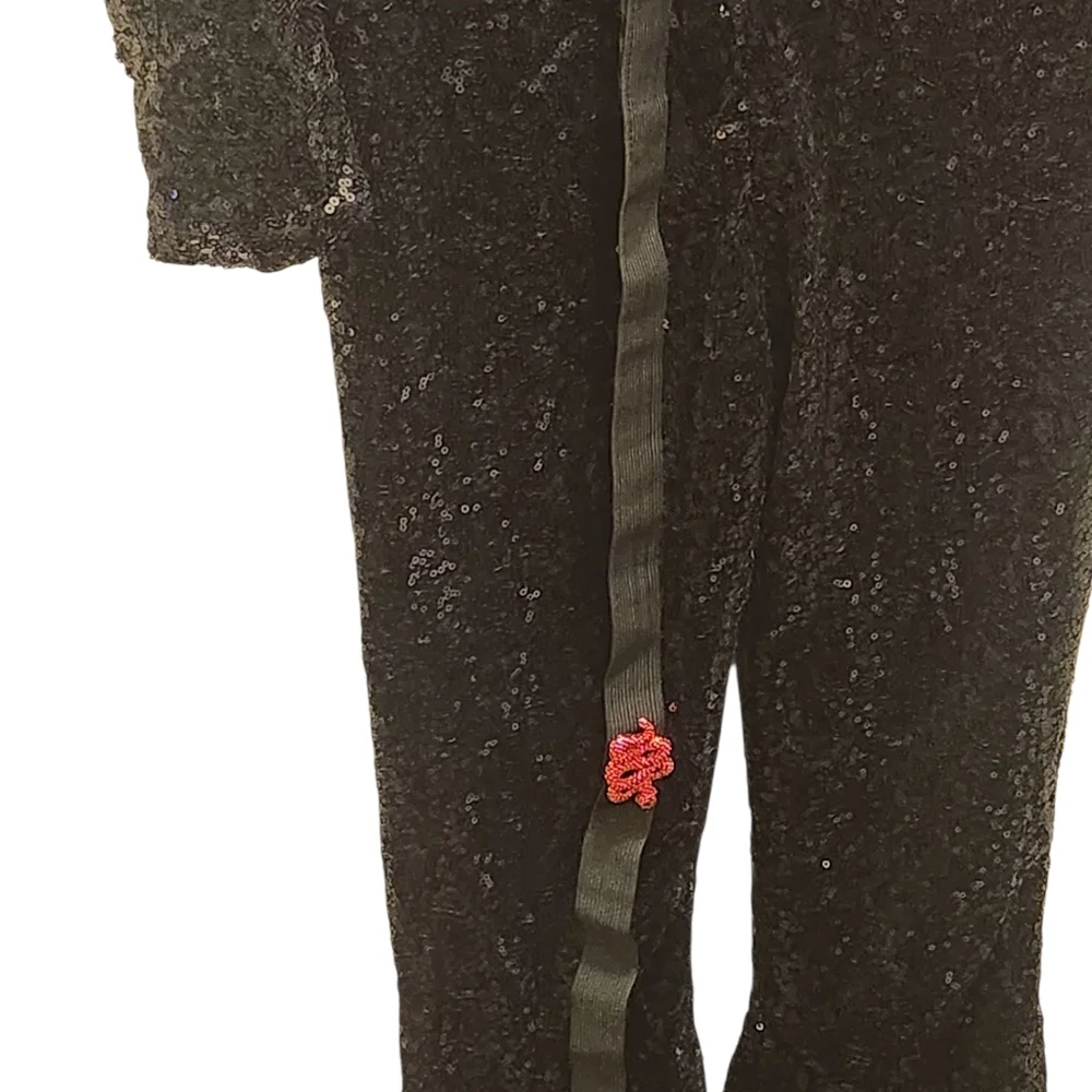 Hyde & Eek Glam Popstar Chic Black Sequin Jumpsuit With Belt And Microphone